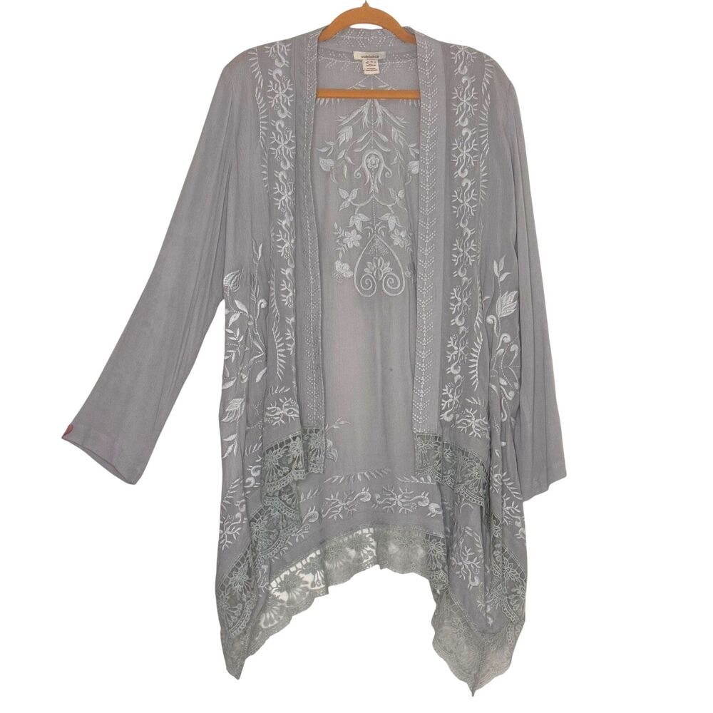 Sundance Embroidered Lace Open Front Cardigan Woven Layer Gray S